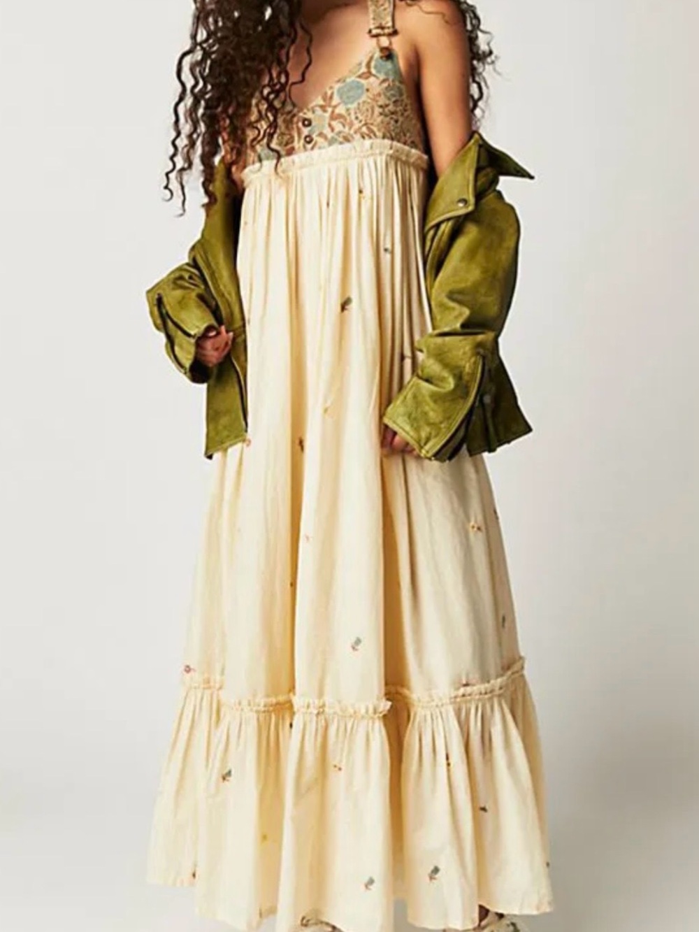 Free People Embroidered Shirtall Prairie Overall Maxi Dress Size Small